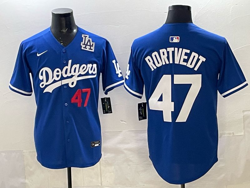 Men 2025 Los Angeles Dodgers #47 Rortvedt Blue Game Nike MLB Jersey style 004->los angeles dodgers->MLB Jersey